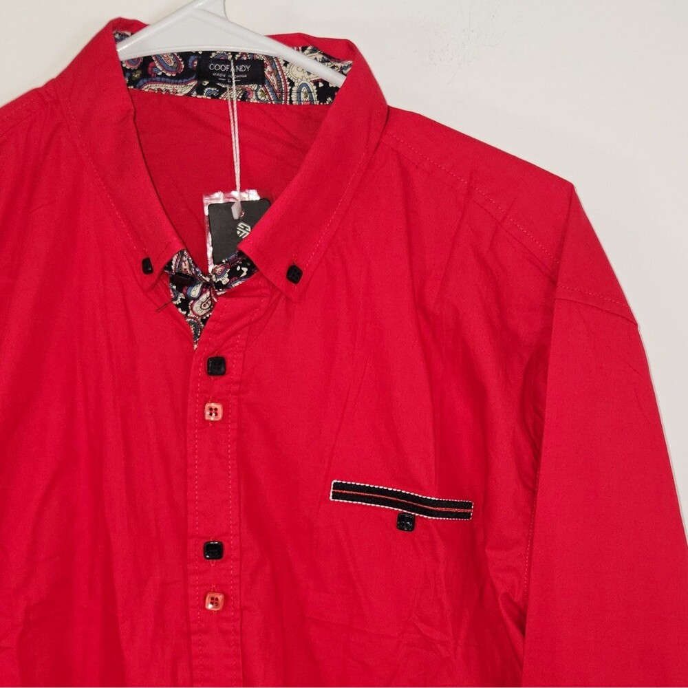 COOFANDY Red w/Paisley placket L/S Shirt w/Square buttons LARGE